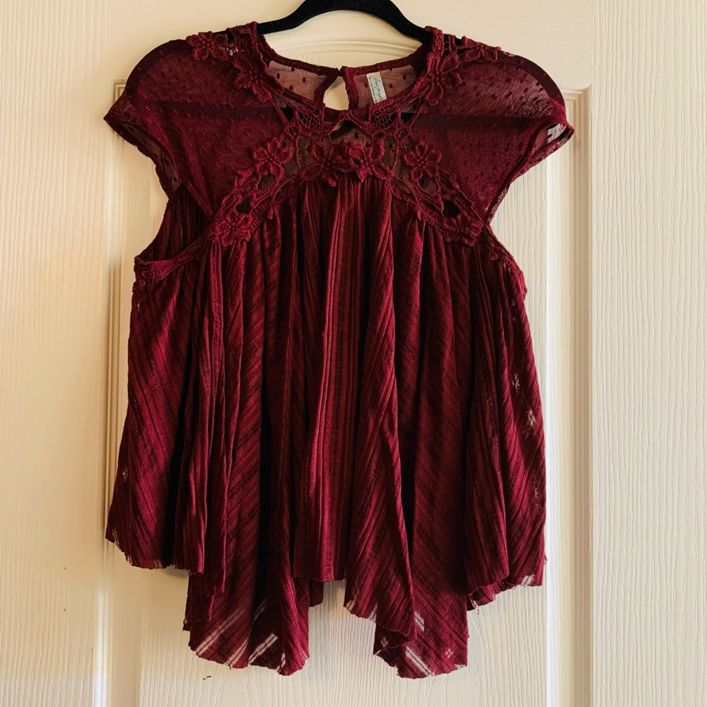 Free People Stars Align Lace Sleeve Swing Top - Picture 5 of 6
